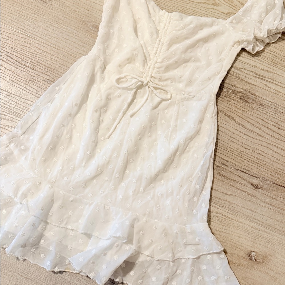 Princess Polly White Swiss Dot Puff Sleeve Mini Dress - Picture 6 of 8